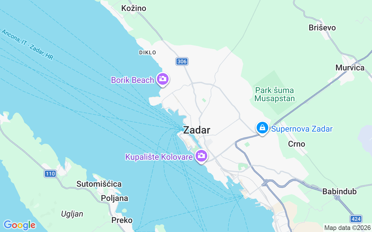 De locatie van RIB: Maestralbaai, Zadar