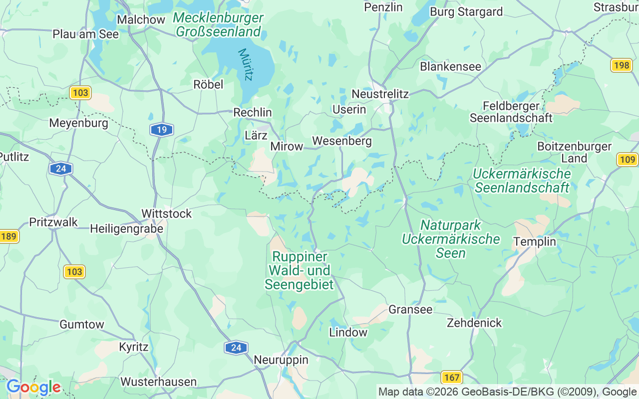 Location of the Houseboats: Wolfsbruch, Kleinzerlang