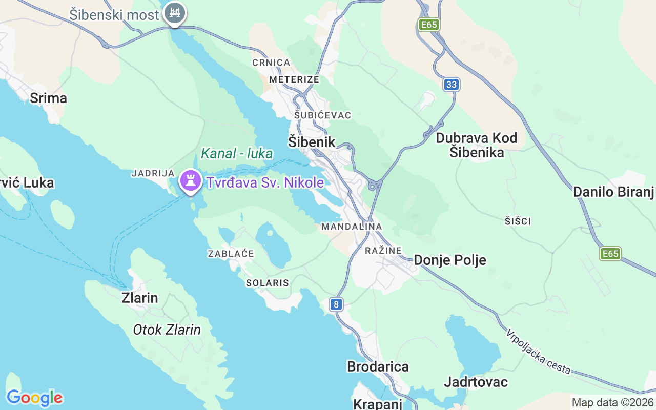 De locatie van RIB: Marina Mandalina, Grad Šibenik