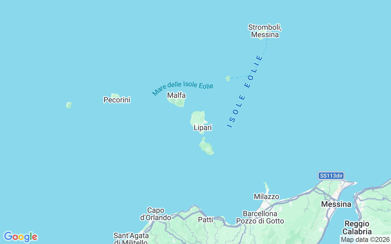 De locatie van RIB: Lipari, Panarea, Vulcano, Stromboli, Filicudi, Salina, Alicudi, Eolische Eilanden