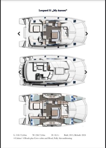 Catamaran Robertson & Caine Leopard 51 power catamaran Planta da embarcação