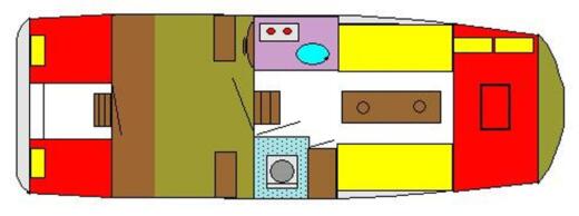 Without license doerak 950 OKAK Plattegrond van de boot