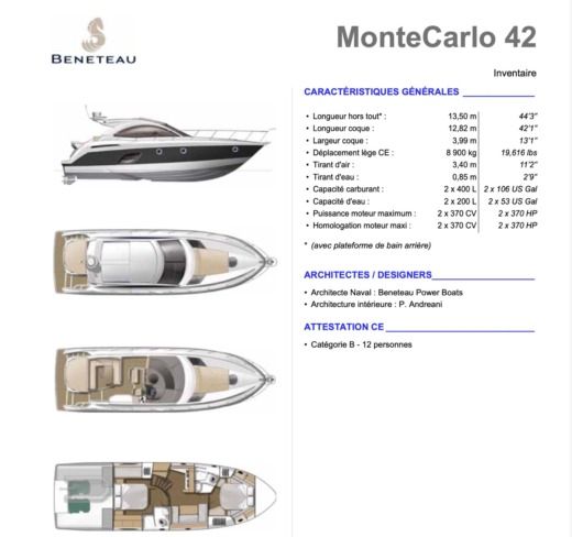 Motor Yacht Beneteau Monte Carlo 42 Boot Grundriss