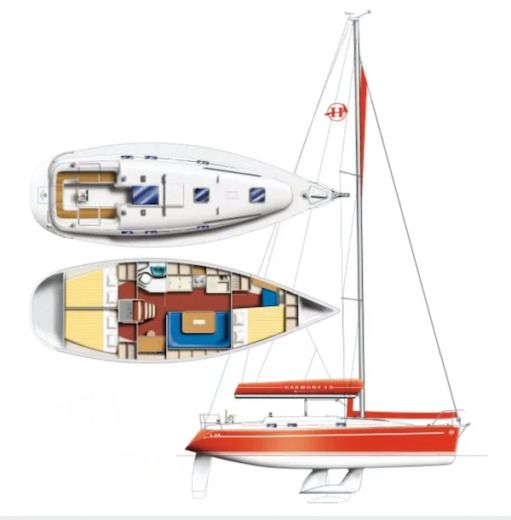 Sailboat Harmony 38 Plattegrond van de boot