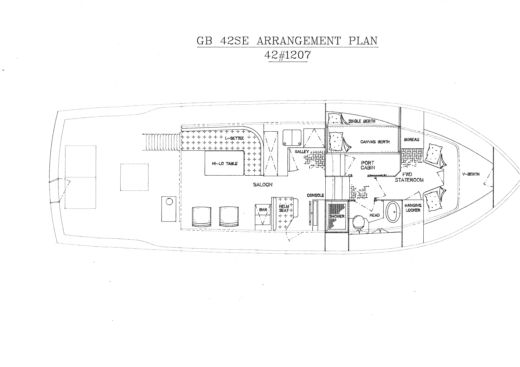 Motorboat GRAND BANKS 42 SEDAN Plano del barco
