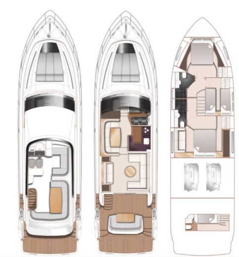 Motorboat Princess princess Flybridge 45 Plattegrond van de boot