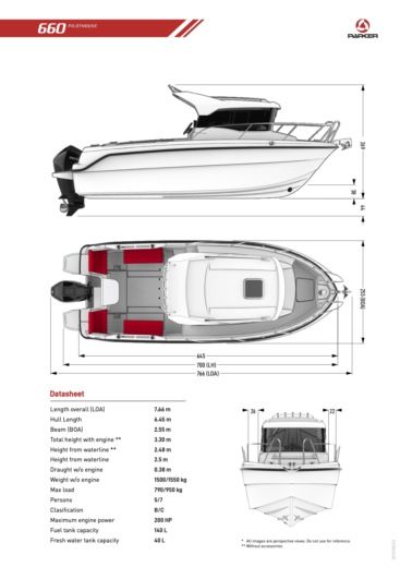 Motorboat Parker PILOTHOUSE 660 Plan du bateau