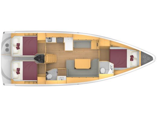 Sailboat  Bavaria C42 Plattegrond van de boot