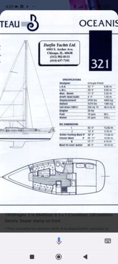 Sailboat BENETEAU OCEANIS 321 Planta da embarcação