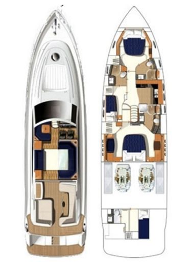 Motor Yacht Princess V65 Plattegrond van de boot