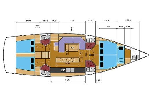 Sailboat D&D KUFNER KUFNER 54 Plattegrond van de boot