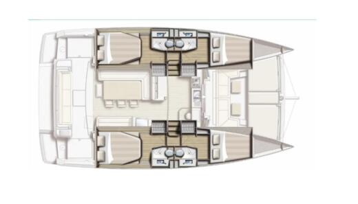 Catamaran Bali 4.1 Catamaran with capacity of 8 people Boat layout