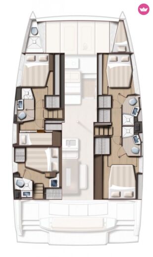 Catamaran Catana Group Bali 4.6 - 5 + 1 cab. Plattegrond van de boot