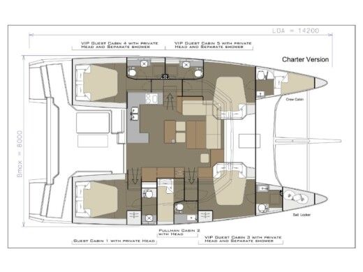 Catamaran  Dufour Catamaran 48 Boat layout