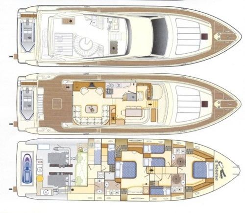 Motor Yacht Ferretti 68 Plattegrond van de boot
