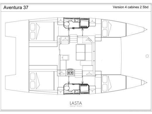 Catamaran Aventura yachts A37 Boot Grundriss