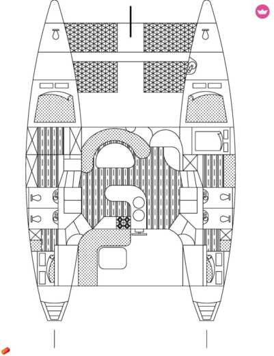 Catamaran Kurt Hugues Hugues 43 Plattegrond van de boot